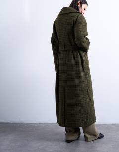 Model wearing Brushed formal coat in green check