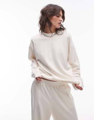 brushed funnel neck sweatshirt in cream-White