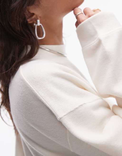 Topshop brushed funnel neck sweatshirt in cream