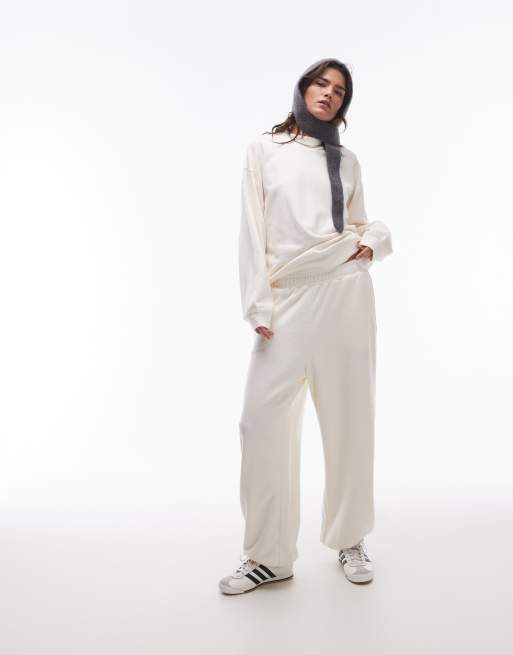 Topshop brushed funnel neck sweatshirt in cream