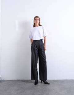 Brushed high waisted two pleat tailored trouser in dark grey