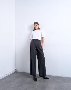 Model wearing Brushed high waisted two pleat tailored trouser in dark grey