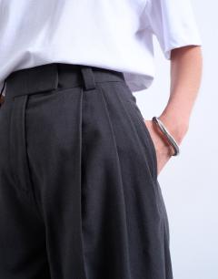 Model wearing Brushed high waisted two pleat tailored trouser in dark grey
