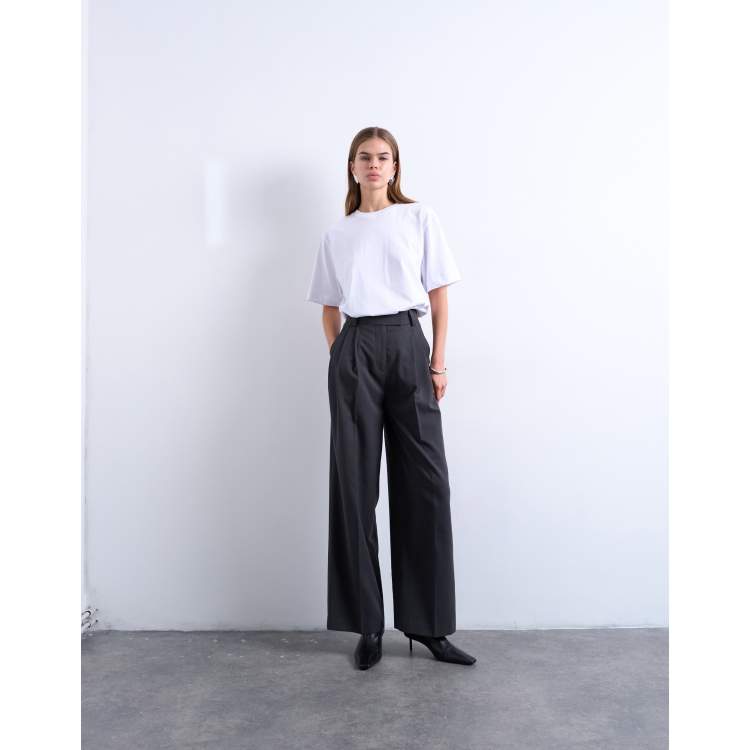 Plūs) Wide two-pleat trousers Dark gra