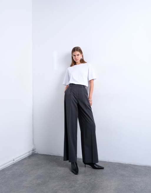 Topshop brushed high waisted two pleats tailored pants in dark