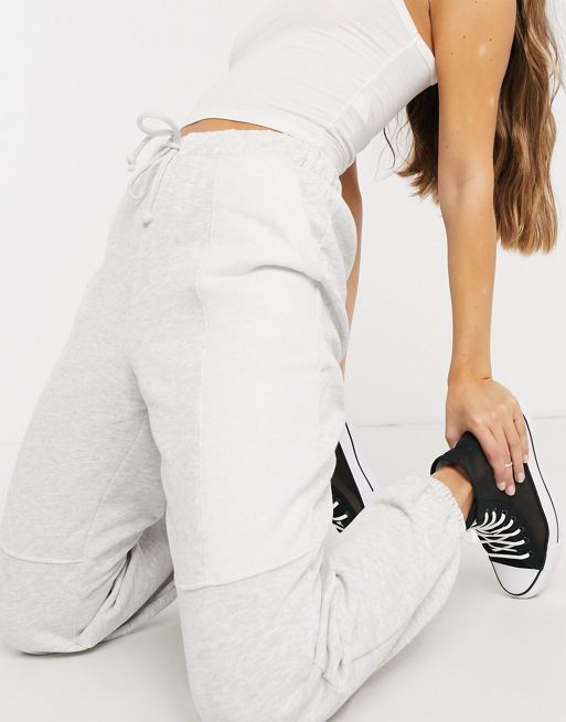 Topshop brushed ribbed joggers in grey marl