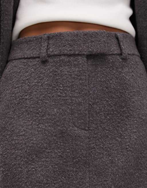 Topshop brushed mini skirt in charcoal (part of a set), 3 of 4