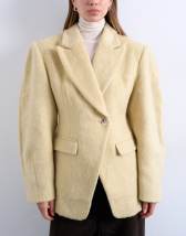 Topshop brushed ovoid sleeve cinch waist blazer coat in buttermilk