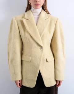 Brushed ovoid sleeve cinch waist blazer coat in buttermilk
