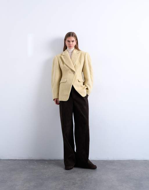 Topshop brushed ovoid sleeve cinch waist blazer coat in buttermilk, 2 of 4