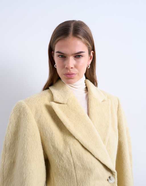 Topshop brushed ovoid sleeve cinch waist blazer coat in buttermilk, 3 of 4