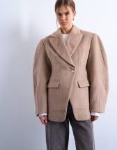 Topshop brushed ovoid sleeve cinch waist blazer coat in camel