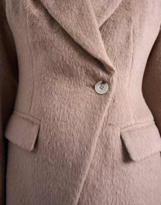 Topshop brushed ovoid sleeve cinch waist blazer coat in camel, 3 of 4