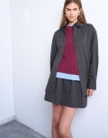 [Topshop] Topshop brushed pinstripe tailored shirt in charcoal-Grey 10 CHARCOAL
