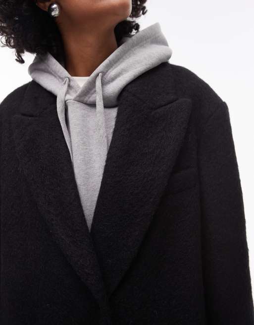 Topshop brushed popper coat in black, 2 of 4