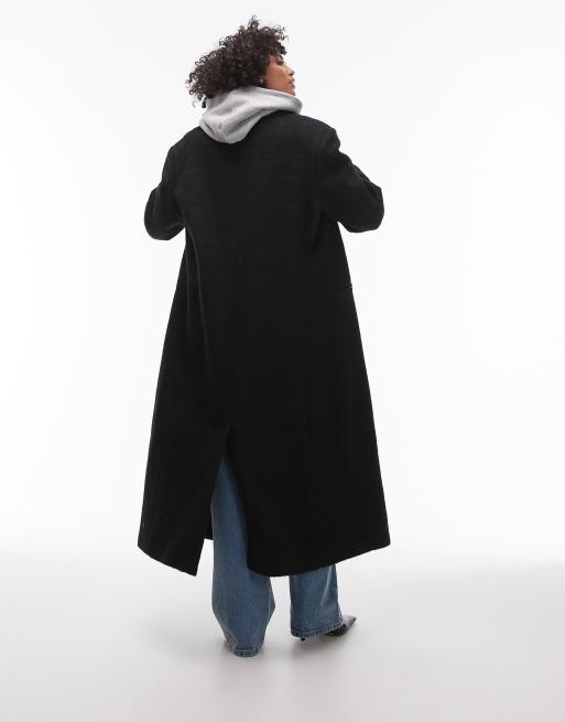 Topshop brushed popper coat in black, 3 of 4