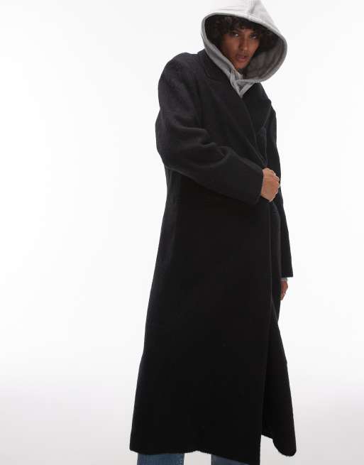 Topshop brushed popper coat in black, 4 of 4