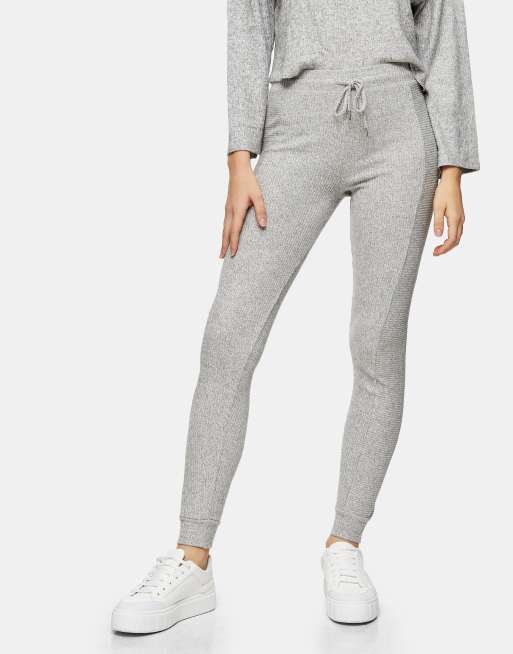 Topshop brushed ribbed joggers in grey marl