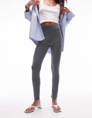 brushed ribbed leggings in gray heather