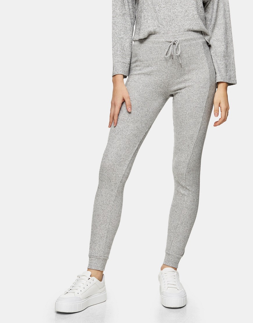 Topshop brushed ribbed sweatpants in gray heather-Brown
