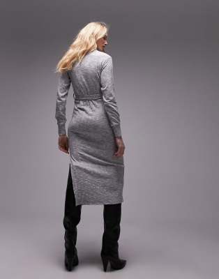 Topshop brushed ribbed turtle neck midi dress in gray | ASOS