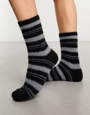 Topshop brushed stripe socks in monochrome