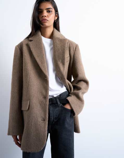 Topshop brushed three button blazer coat in camel - view 1
