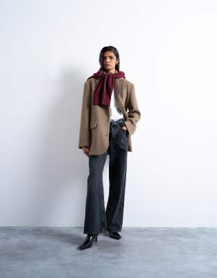 Topshop Brushed Three Button Blazer Coat In Brown