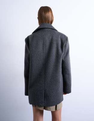 Topshop Brushed Three Button Blazer Coat In Gray