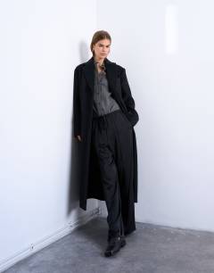 Brushed three button longline blazer coat in black