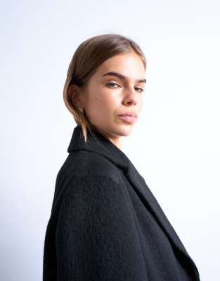 Topshop Brushed Three Button Longline Blazer Coat In Black