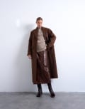 [Topshop] Topshop brushed three button longline blazer coat in chocolate-Brown M chocolate