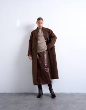 Topshop brushed three button longline blazer coat in chocolate