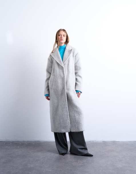 Topshop brushed unlined dropped shoulder clean chuck on coat with wool in grey marl - view 1