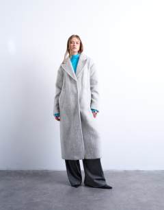Brushed unlined dropped shoulder clean chuck on coat with wool in grey marl