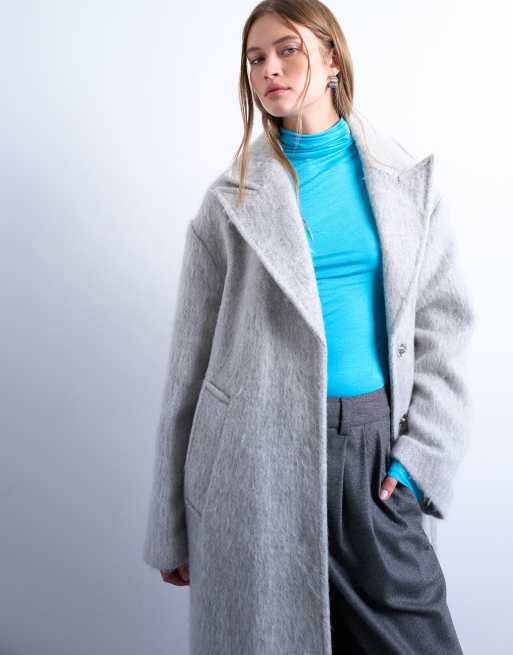 Topshop brushed unlined dropped shoulder clean chuck on coat with wool in grey marl, 3 of 4