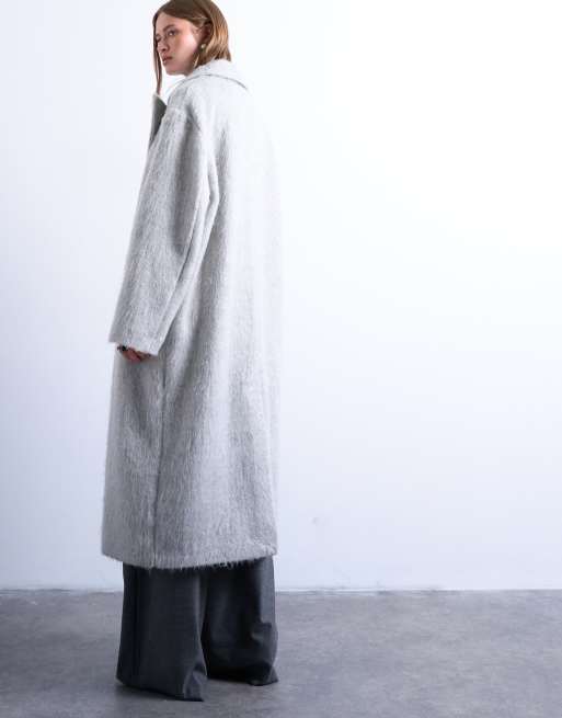 Topshop brushed unlined dropped shoulder clean chuck on coat with wool in grey marl, 4 of 4