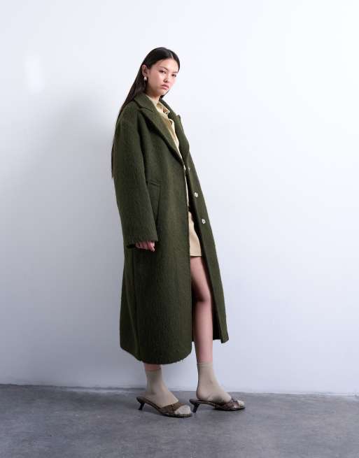 Topshop brushed unlined dropped shoulder clean chuck on coat with wool in khaki, 4 of 4