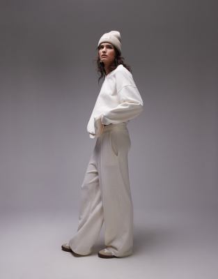 Topshop Topshop brushed wide leg jogger in cream-White