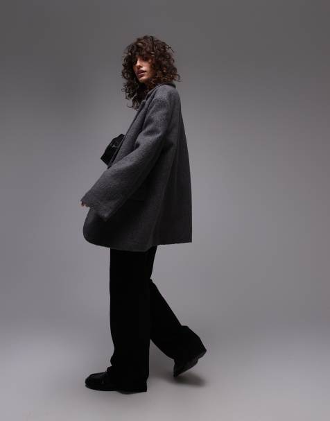 Topshop brushed wool blend blazer coat in grey - view 1