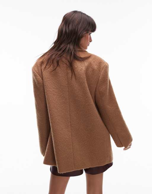 Topshop brushed wool look blazer coat in toasted coconut ASOS