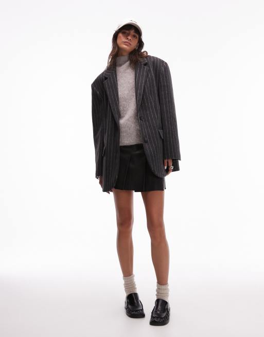 Topshop brushed wool pinstripe blazer coat in charcoal