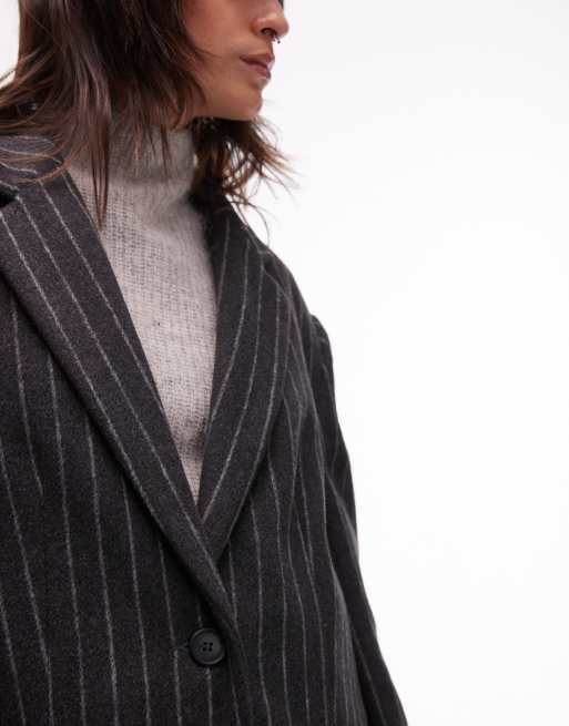 Topshop brushed wool pinstripe blazer coat in charcoal