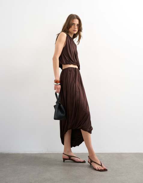 Topshop bubble drape co-ord in brown - view 1