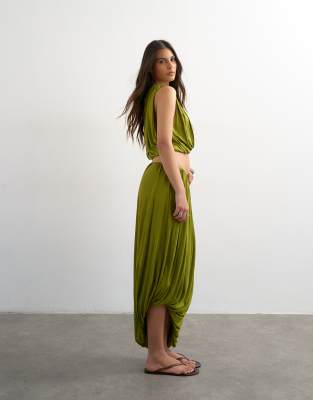 Topshop Bubble Drape Skirt In Green