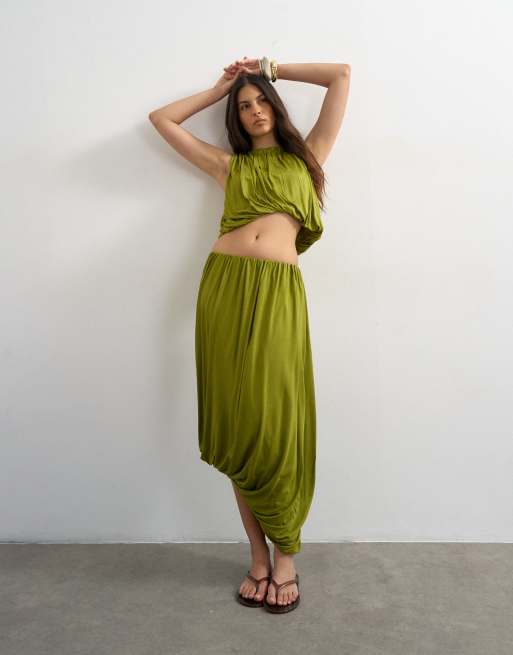 Topshop bubble drape skirt in green , 2 of 5