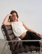 Topshop bubble drape top in ivory