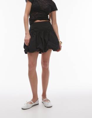 Topshop ‑ Bubble - Gestufter Minirock in Schwarz aus Taft