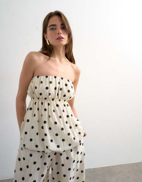 Topshop bubble hem linen bandeau top in spot - view 1