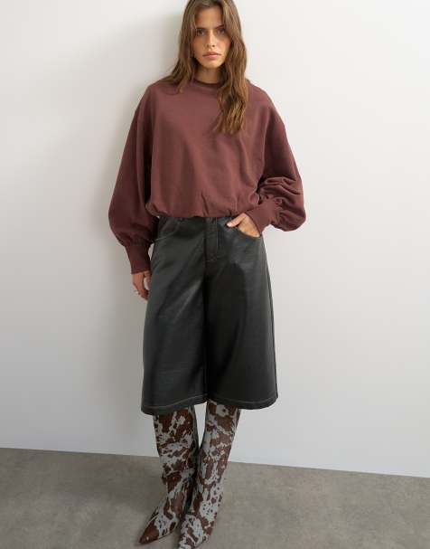 Topshop bubble hem sweat in deep mahogany - view 1
